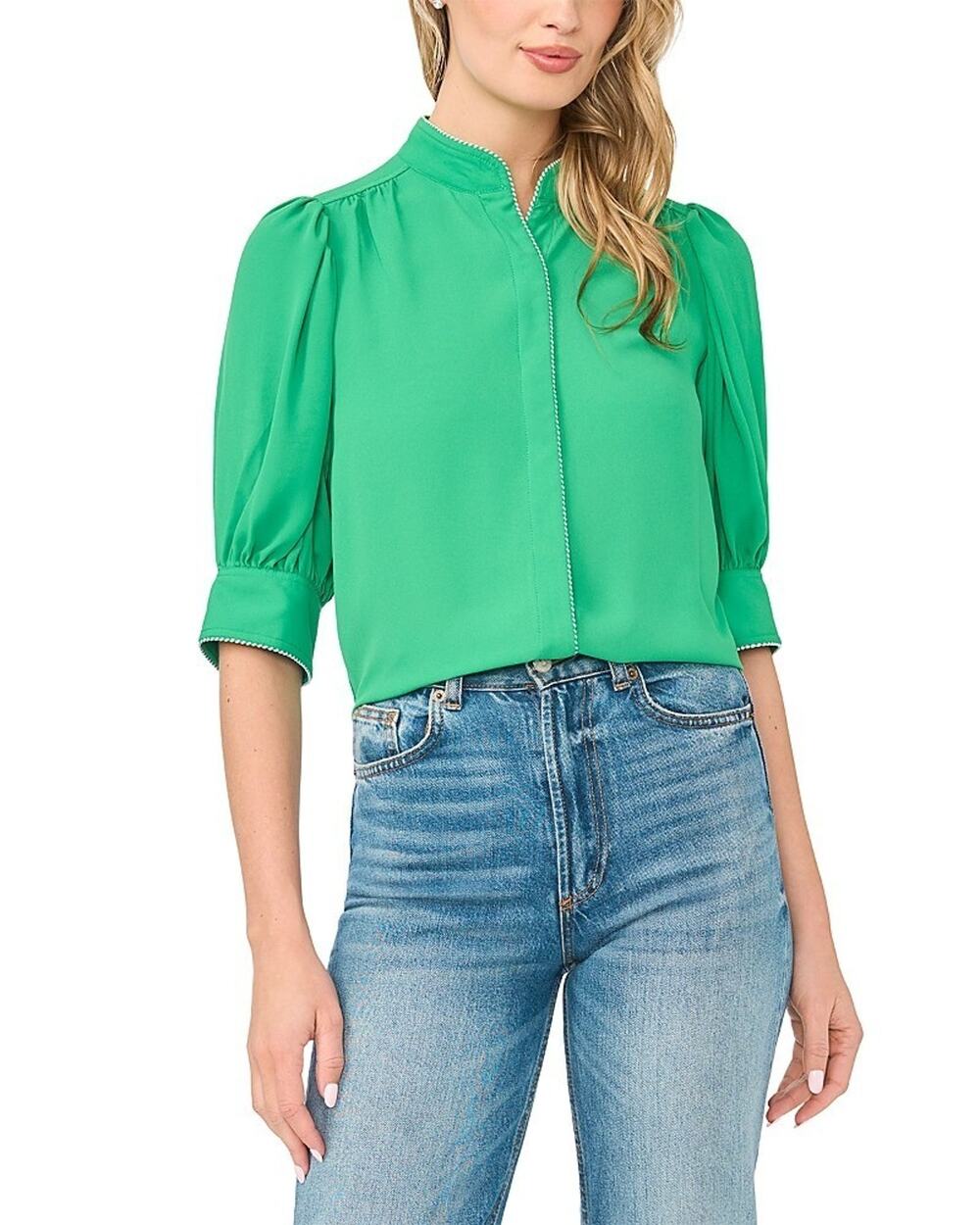 CeCe Pearce Whipstitched Top Green Size S 3964